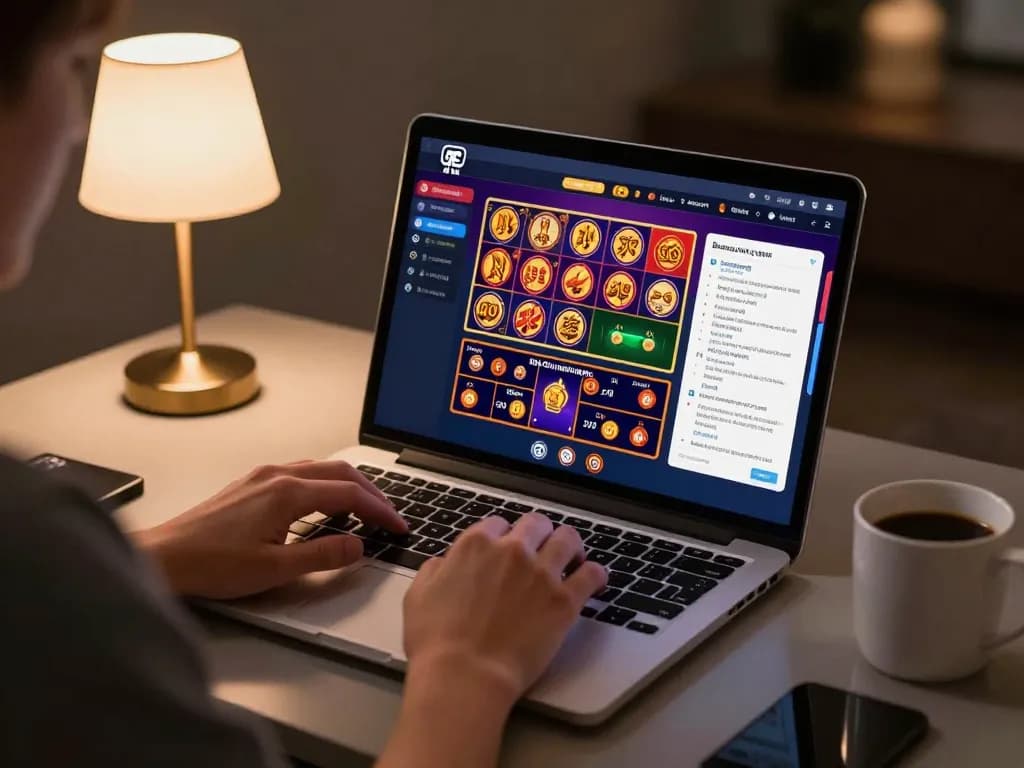 A player engaging with 32win đăng nhập while analyzing gaming strategies in a comfortable home office setting.