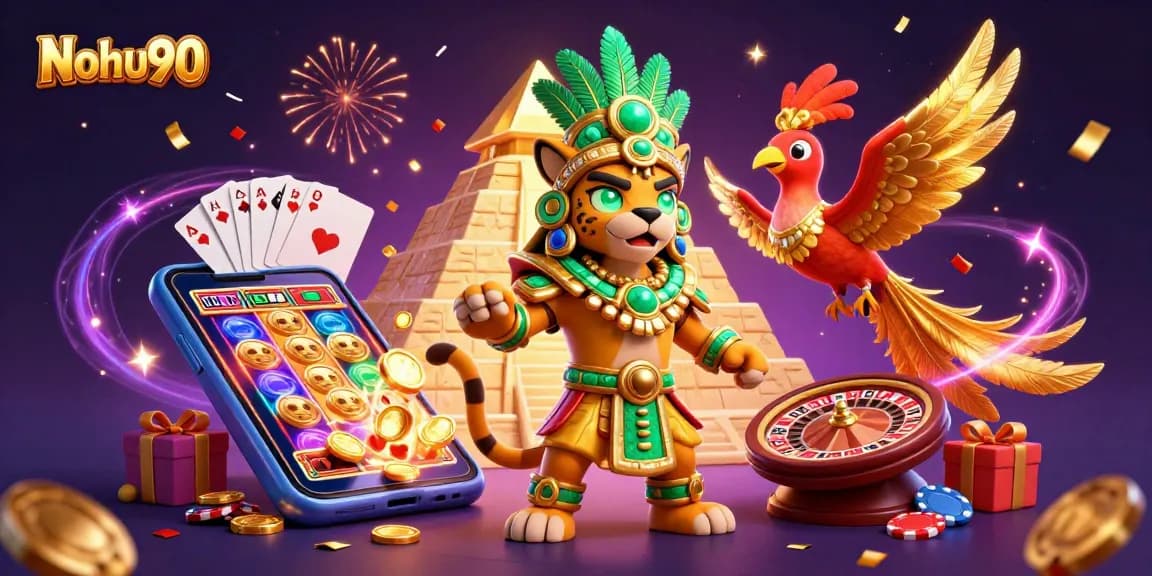 Nohu90 players winning big with jackpot slots in a vibrant casino scene full of excitement.