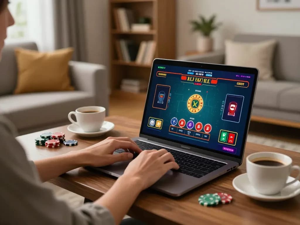 Engaging online baccarat gameplay at home via https://go8.agency/, highlighting a cozy and strategic gambling experience.