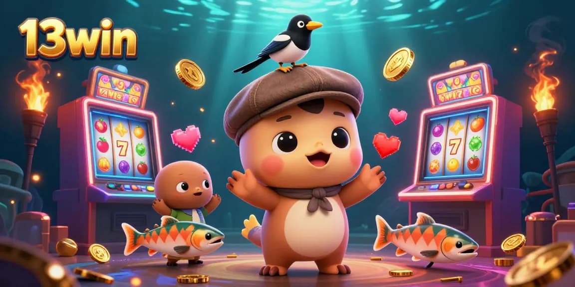 Play and win at 13win with vibrant slot machines, cartoon Nessie, and sparkling treasures.
