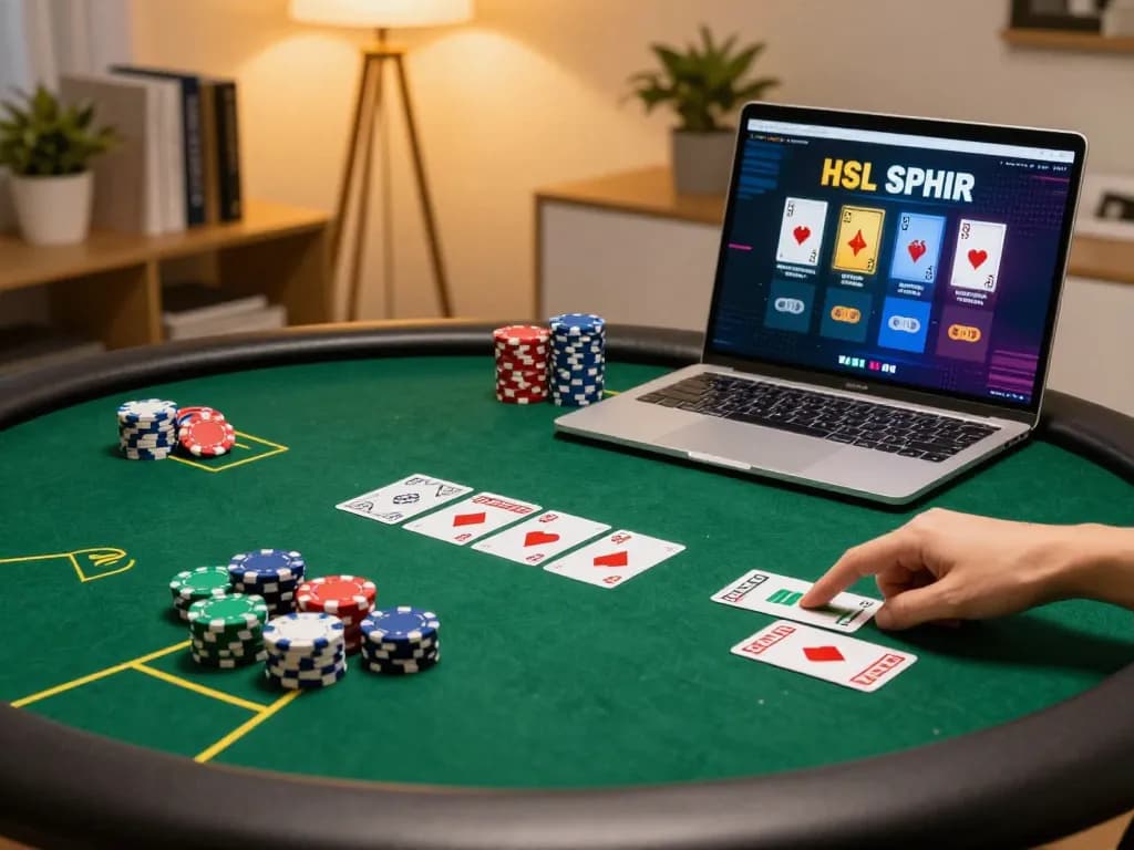 Engage in strategic online poker gameplay on laptop featuring SC88 setup