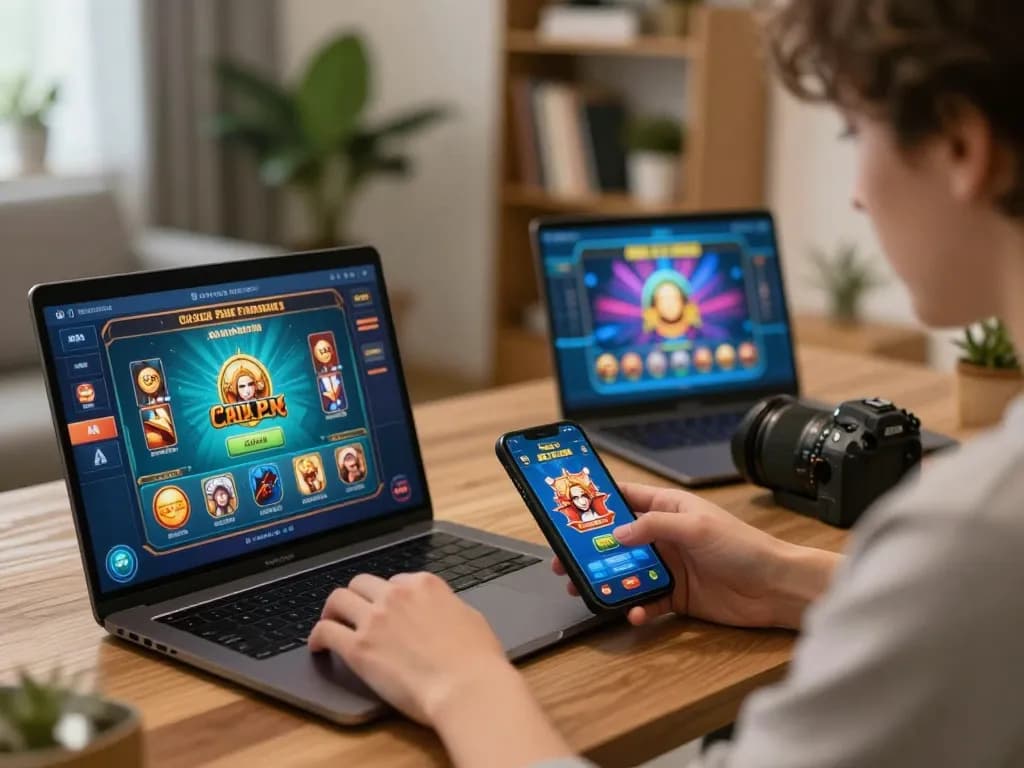 Enjoying strategic online gaming at home with thabete on laptop and mobile screens