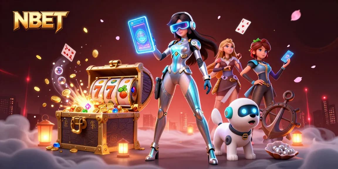 Engage with NBET in this vibrant 3D casino scene, showcasing stunning characters and rich game elements.
