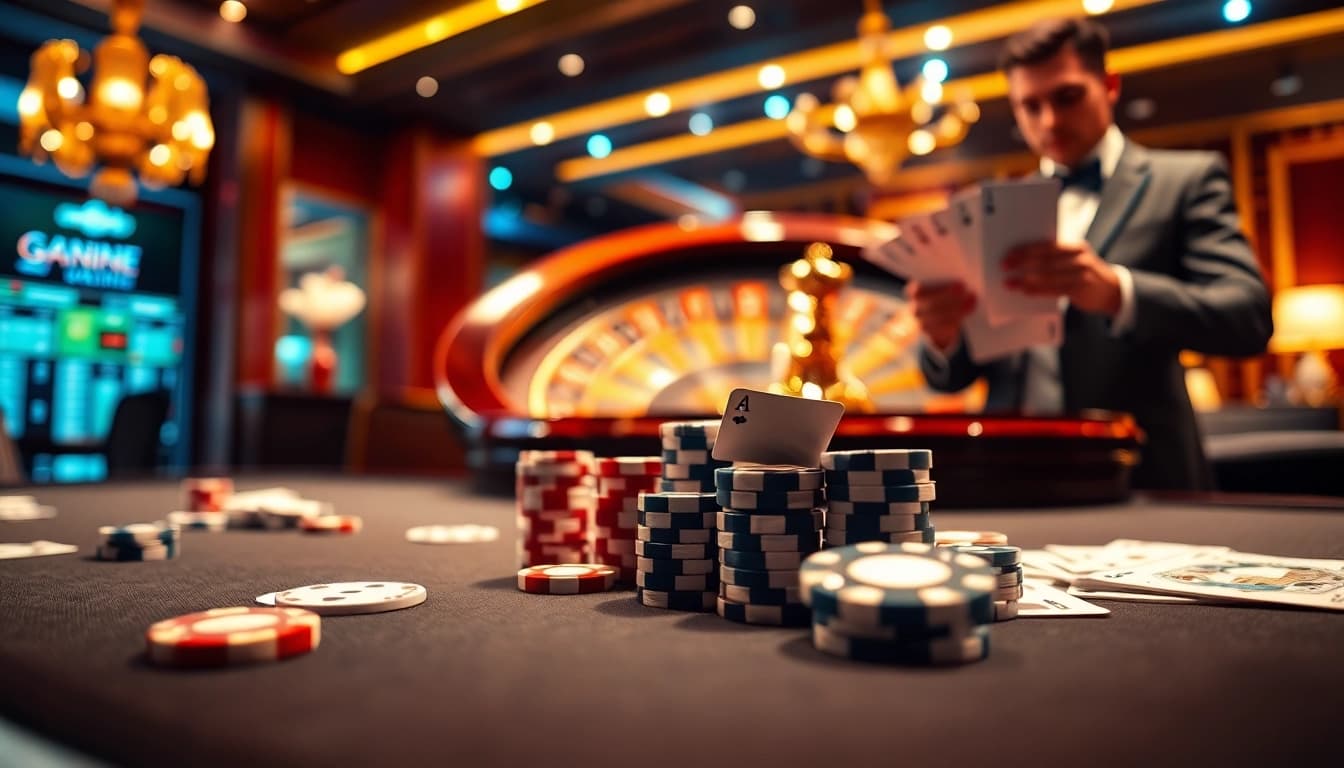 Engage with thrilling games at g28 com, betting chips and cards creating an exciting casino atmosphere.