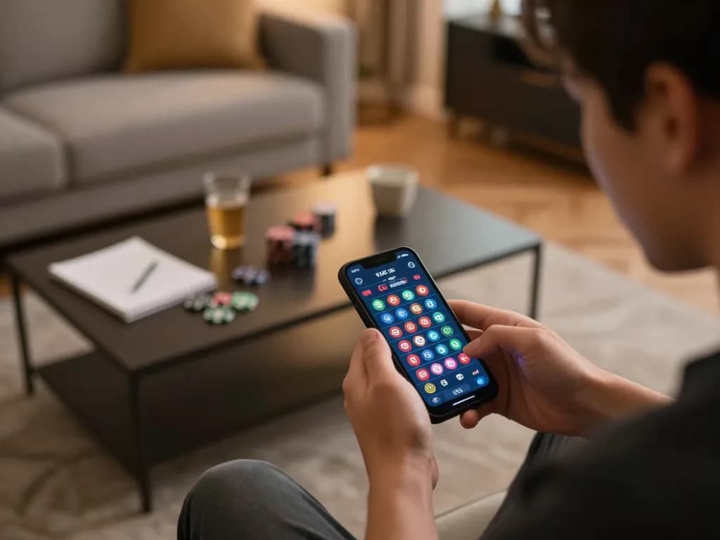 Tài Xỉu players engaged in online gaming from home, betting interface visible on smartphone