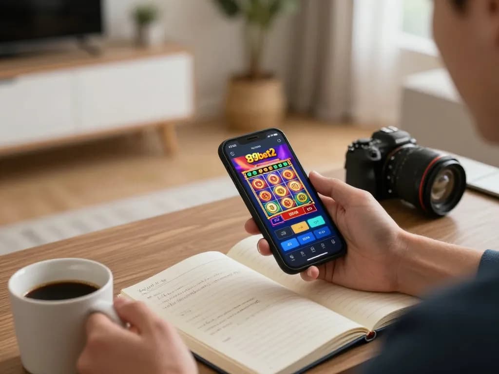 Engaging with 89bet2 on a smartphone while enjoying a comfortable home setup for online gambling