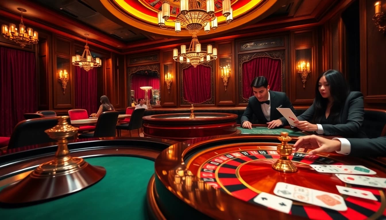 High-stakes poker action at dagaz.com.co casino, featuring vibrant roulette wheel and elegant players.