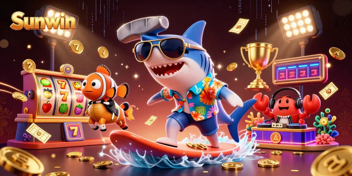 Engage in thrilling gaming fun with Sunwin's vibrant casino adventure illustration.