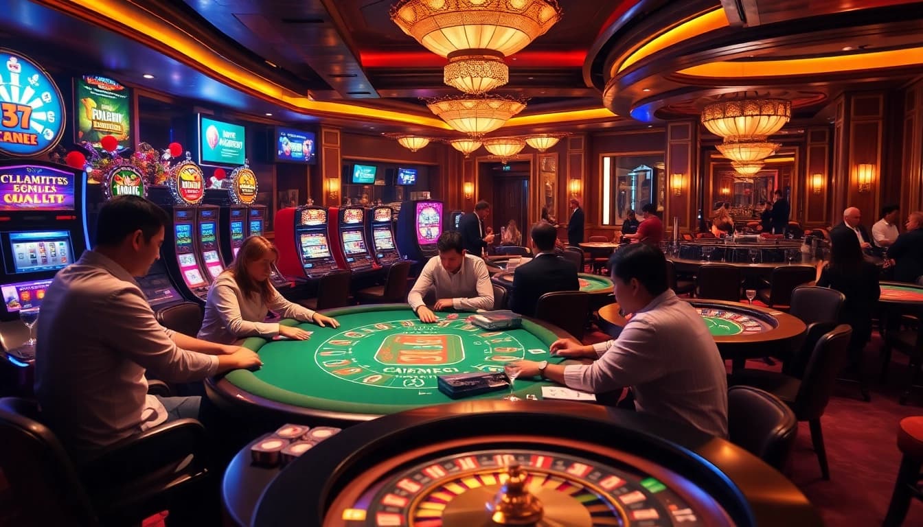 Experience the thrill of high-stakes gambling at a lavish casino with newphim themed poker games.