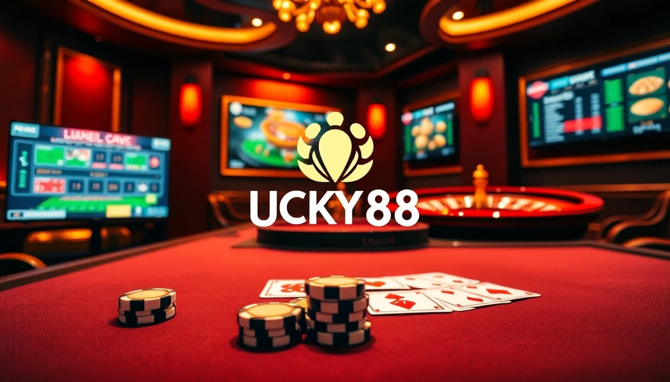 Engaging gambling scene at Nhà cái LUCKY88 featuring poker chips and an illuminated table.