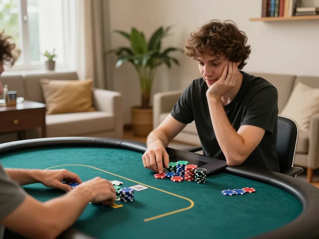 Engaged player strategizing while using 789win 37 for online poker on a laptop at home
