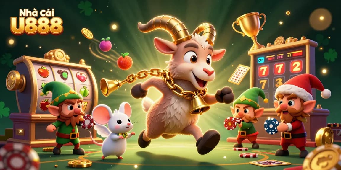 Engage with the festive holiday-horror casino scene at Nhà cái U888 featuring playful characters and spinning slot reels.