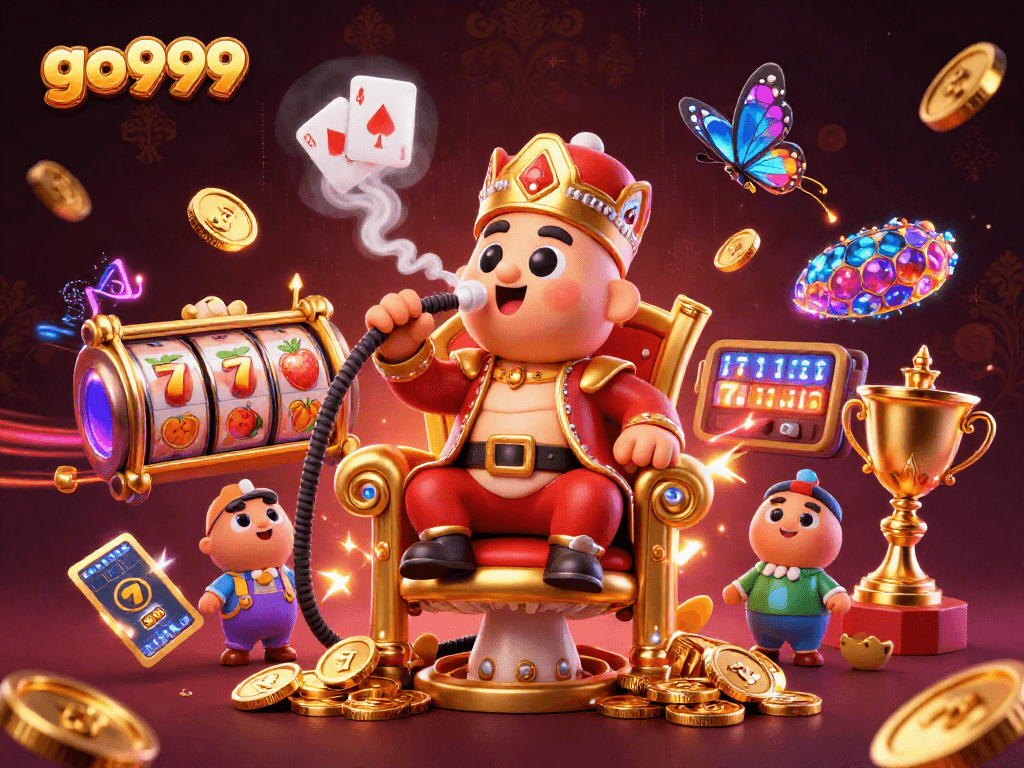 Engage in thrilling gameplay at go999, featuring vibrant slot reels and dynamic casino elements.
