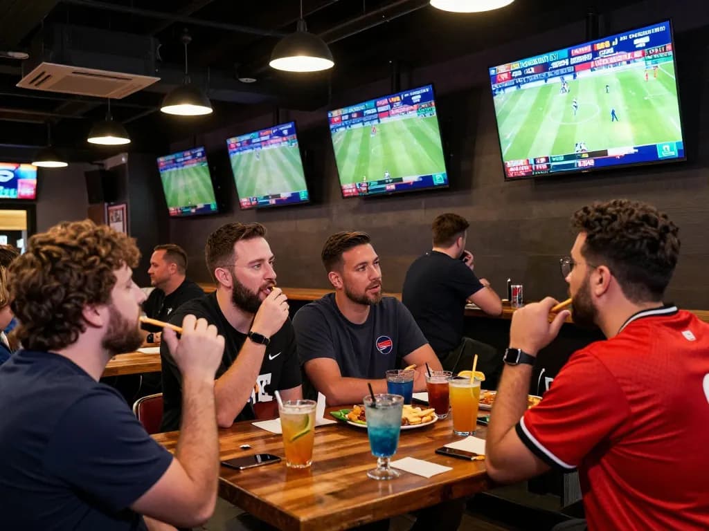 Betting excitement captured at keonhacaii88 in a lively sports bar with fans cheering