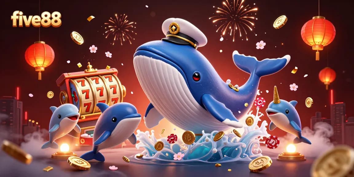 Experience the excitement of five88 with vibrant casino-themed 3D illustration featuring captivating characters and dynamic elements.