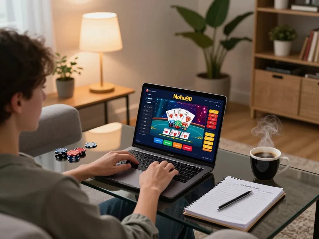Nohu90 online gambling experience with a player engaging in strategy at home