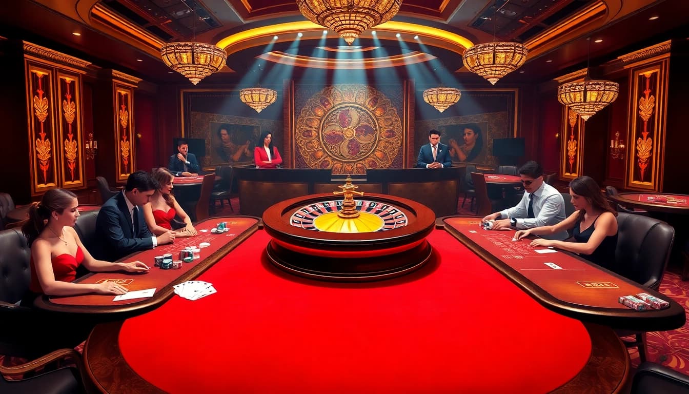 Experienced players enjoying high-stakes games at king 88's luxurious casino tables.
