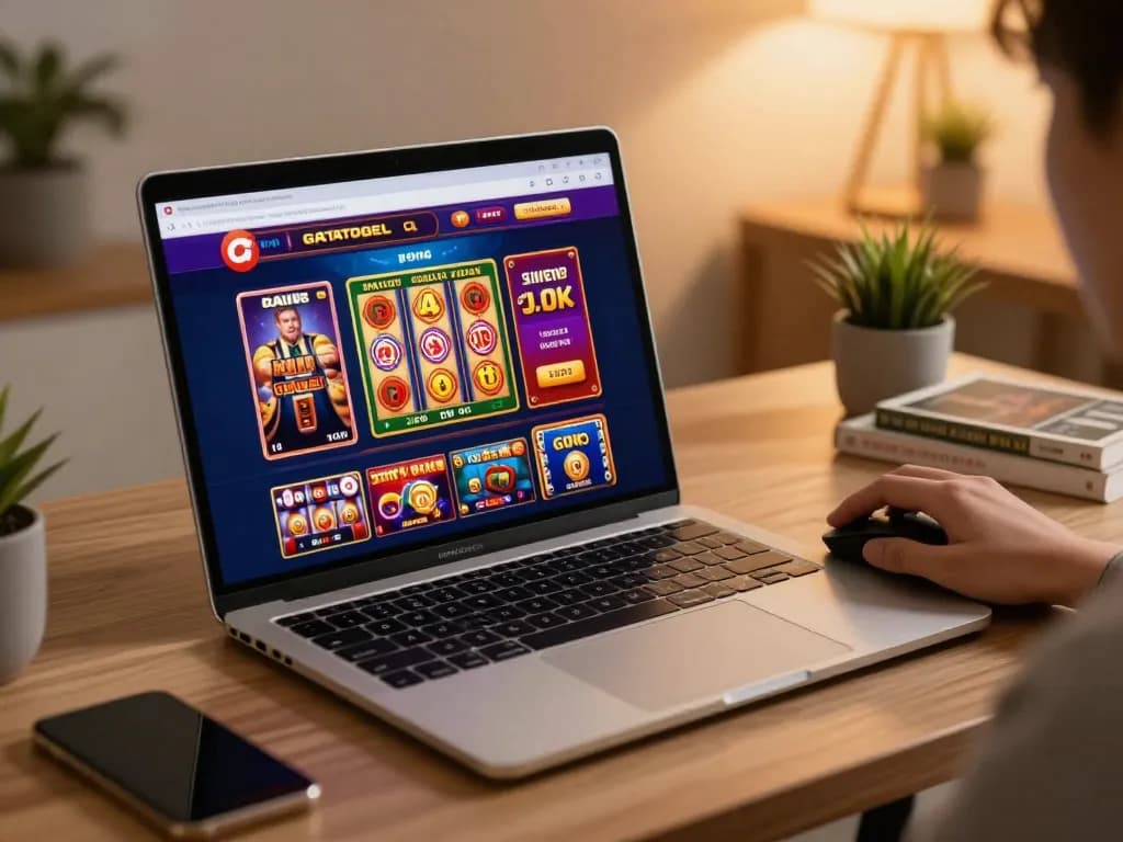 Engaging in gtatogel online gaming on a sleek laptop in a cozy home office