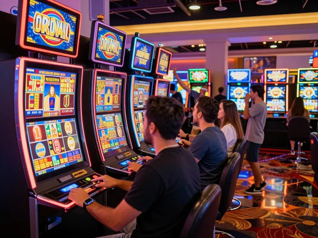 Experience the excitement of Slot Malaysia as players celebrate big wins at vibrant slot machines