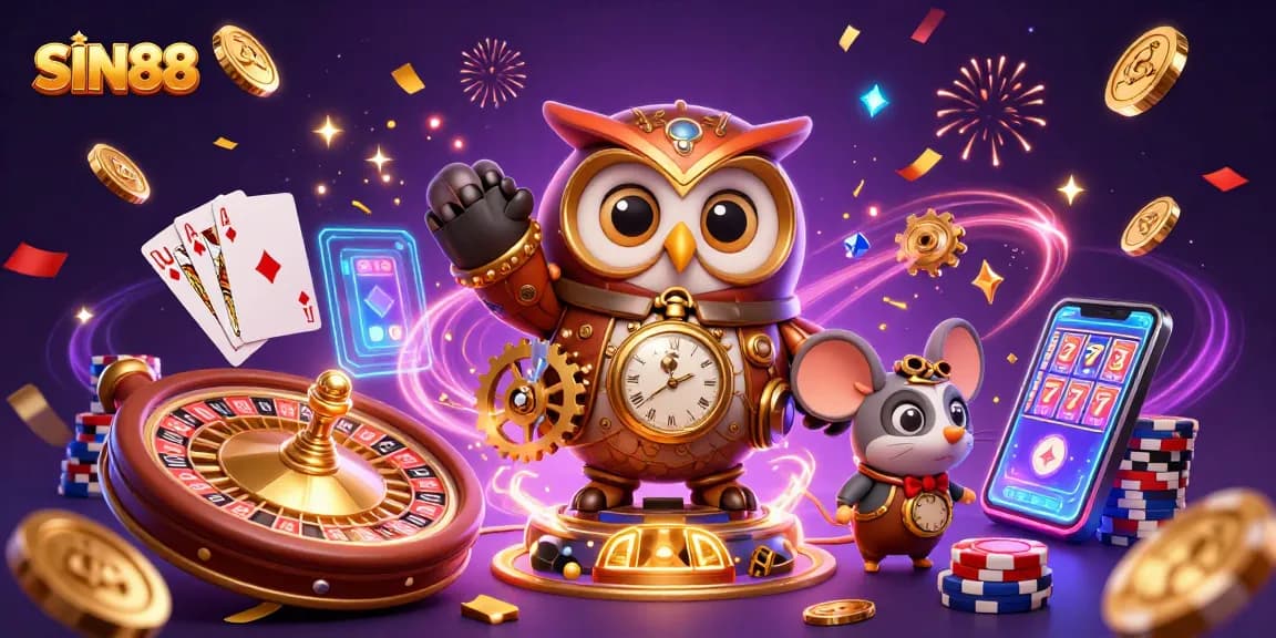SIN88 offers a thrilling casino experience with steampunk-style characters and vibrant gaming elements.