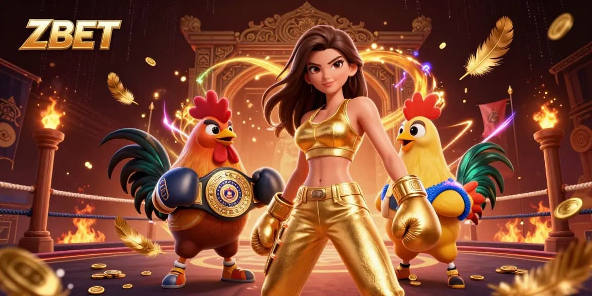ZBET showcases a fierce woman and a championship rooster in an electrifying boxing arena.