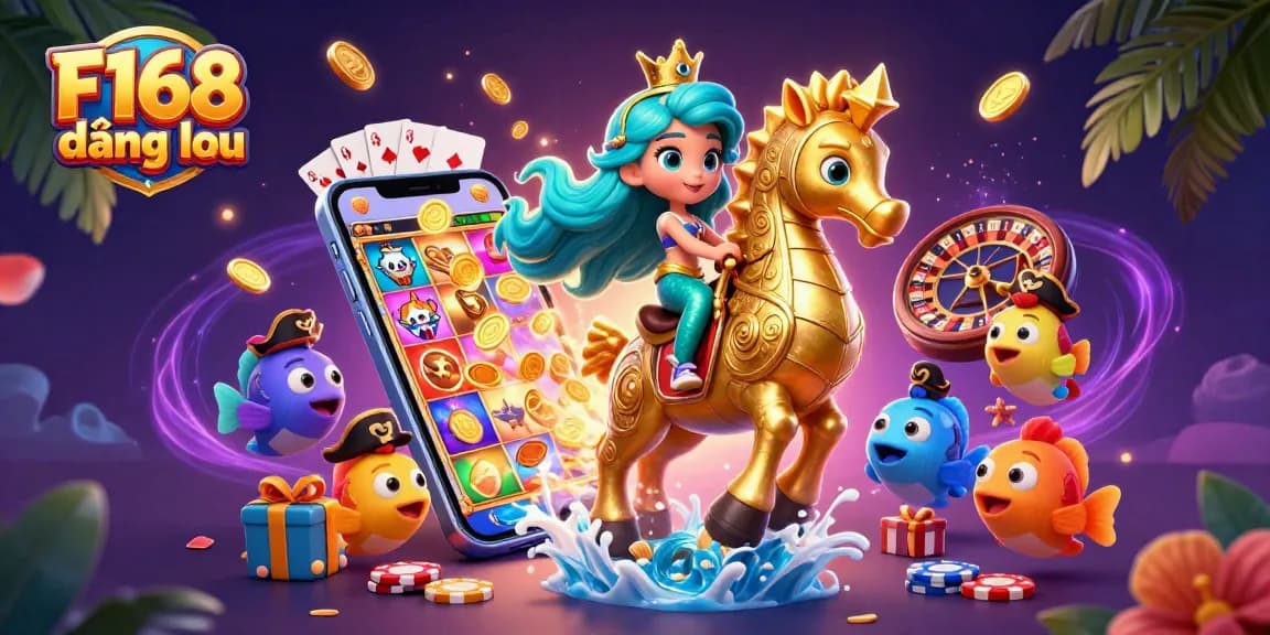 Experience F168 đăng nhập with vibrant visuals of casino games including slots and poker.