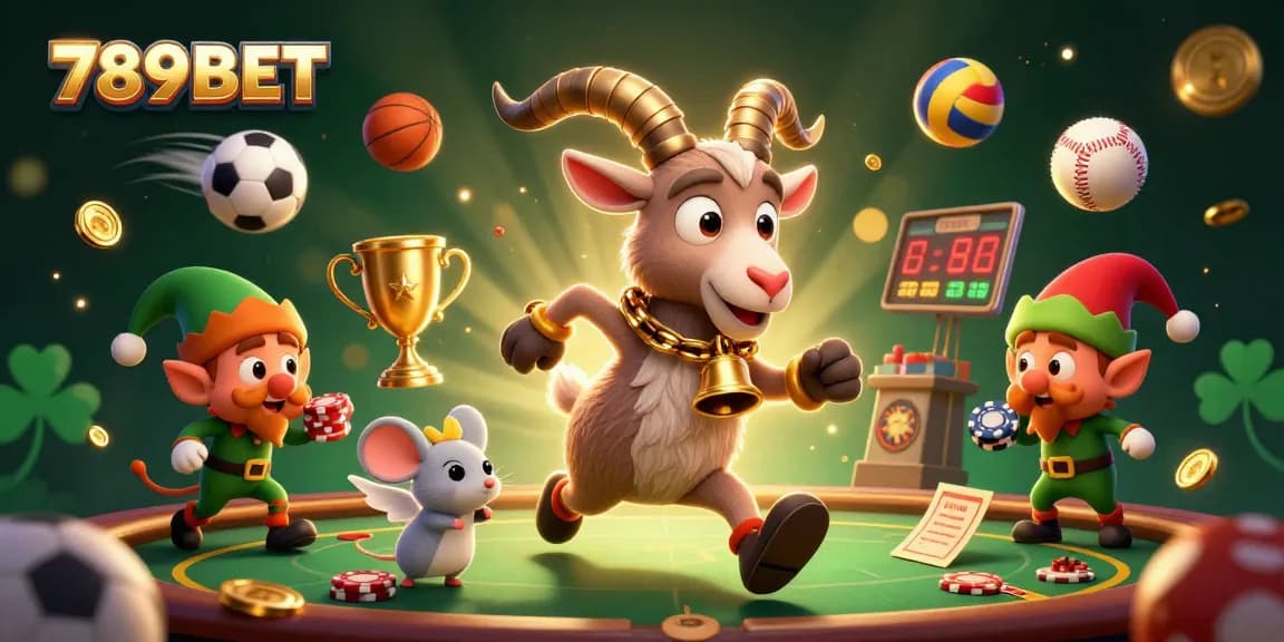 Experience thrilling gameplay at 789BET with a festive casino scene featuring animated characters.