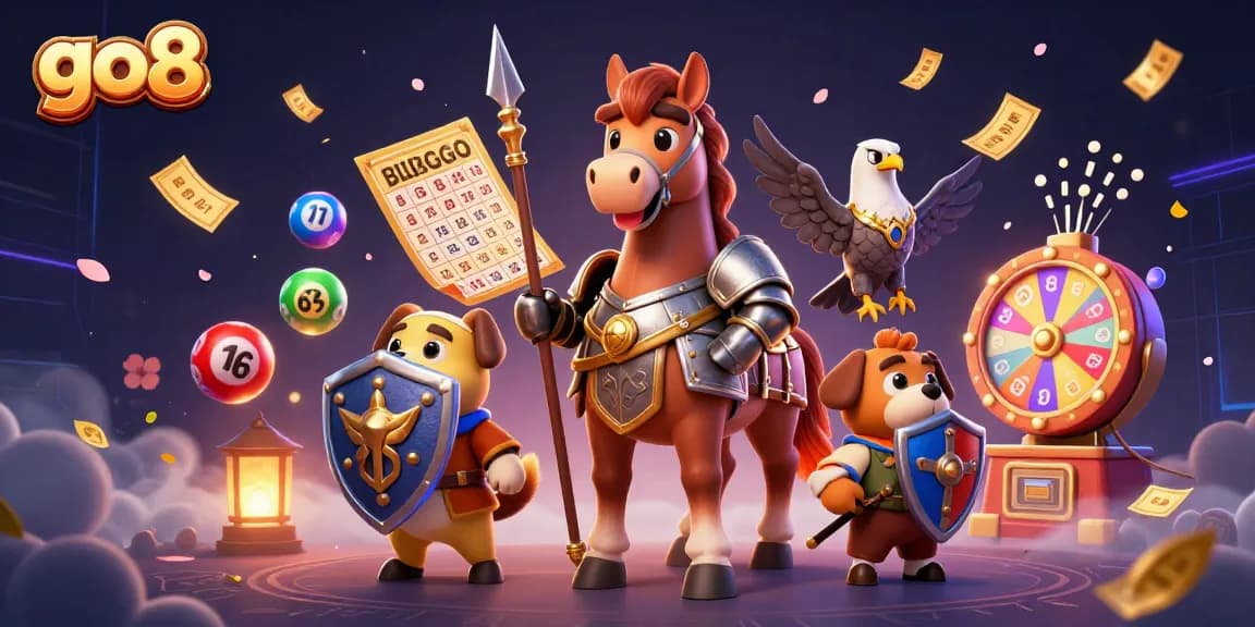 Spin and win at go8 with excitement, showcasing vibrant casino elements amidst dynamic characters.