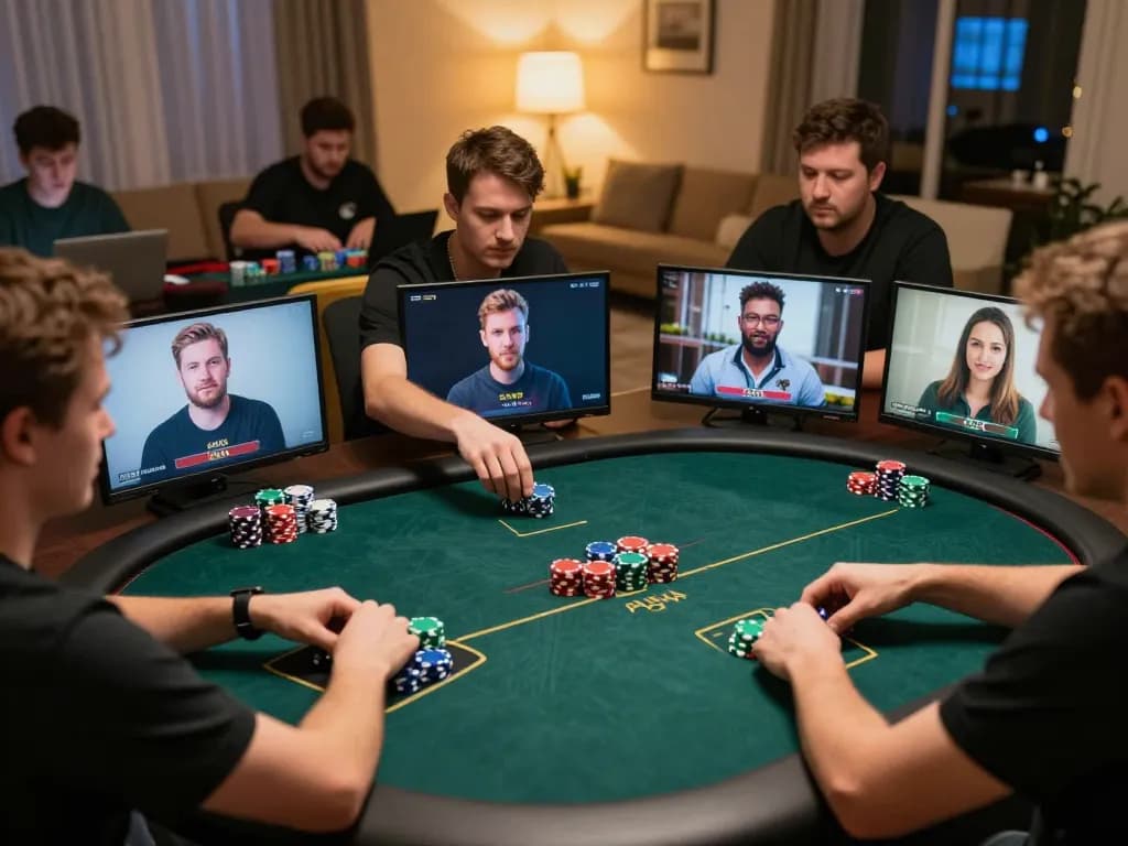 NoHu online poker players engaging in strategic gameplay with colorful chips and avatars.