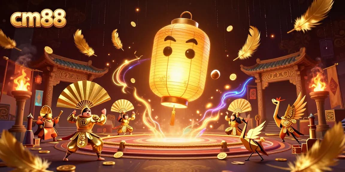 Experience exciting wins at cm88 with golden lanterns, warriors, and vibrant casino elements.