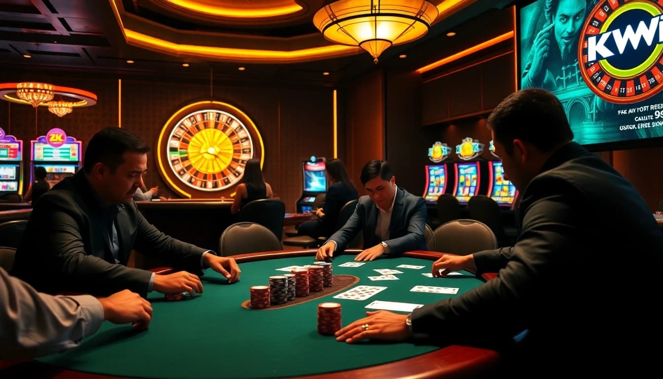 Experience thrilling gameplay at Kkwin's professional poker table, featuring stunning casino visuals.
