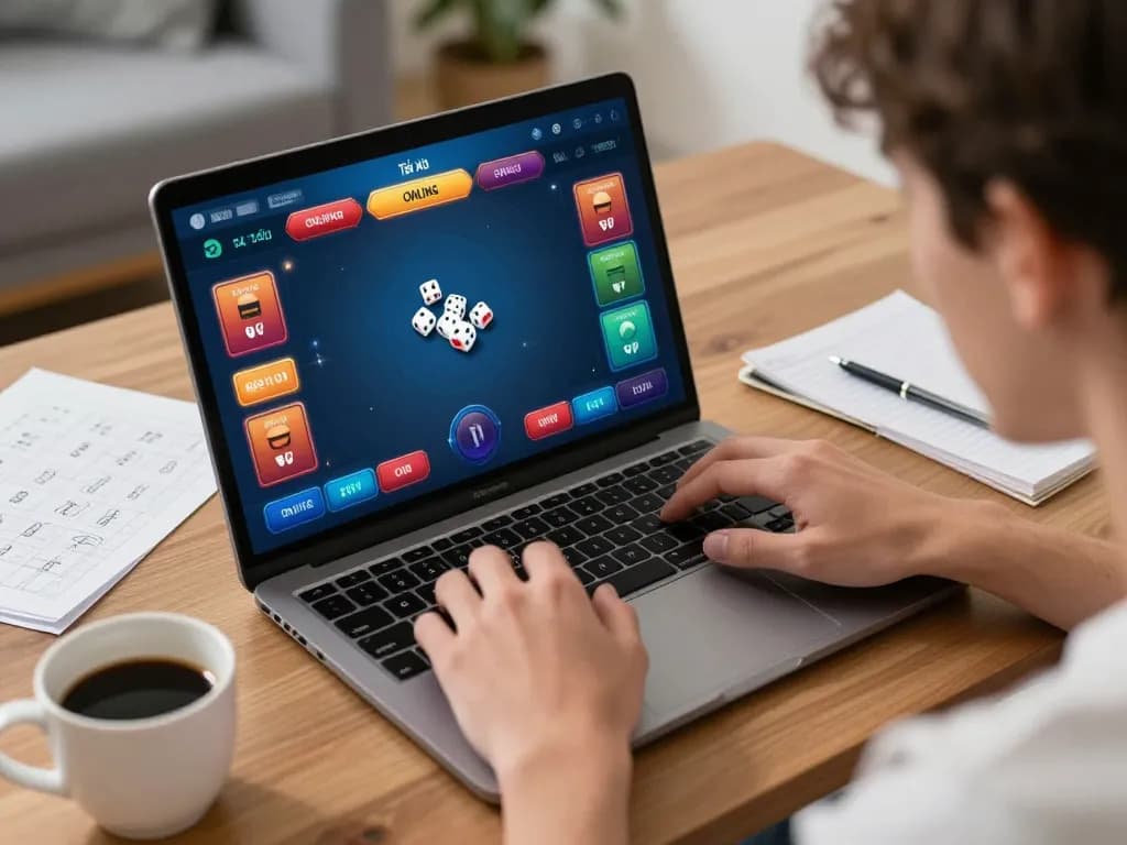 Tài xỉu online gameplay in cozy home setup with laptop showing strategic betting options