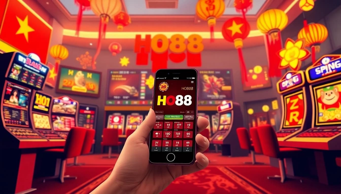 Ho88 online betting interface showcasing vibrant sports and casino games in a Vietnamese cultural context.
