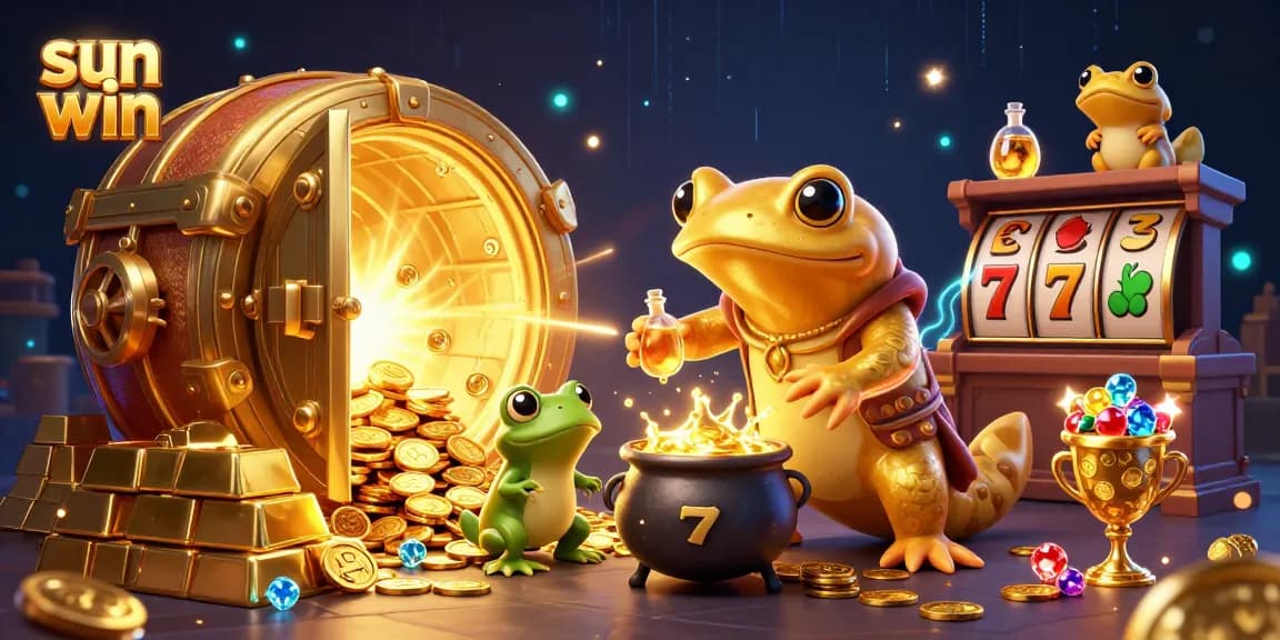 Experience the thrill of sun win with a dynamic scene featuring a golden salamander alchemist surrounded by treasure.