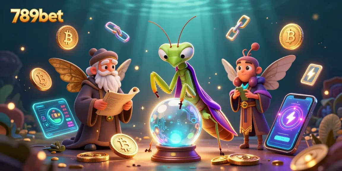 Experience the magical world of 789bet with a mystical fortune teller and shimmering crypto elements.
