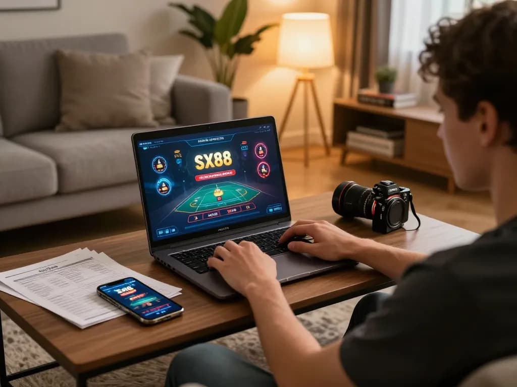 SX88 online casino gaming setup with player engaged in strategic gameplay