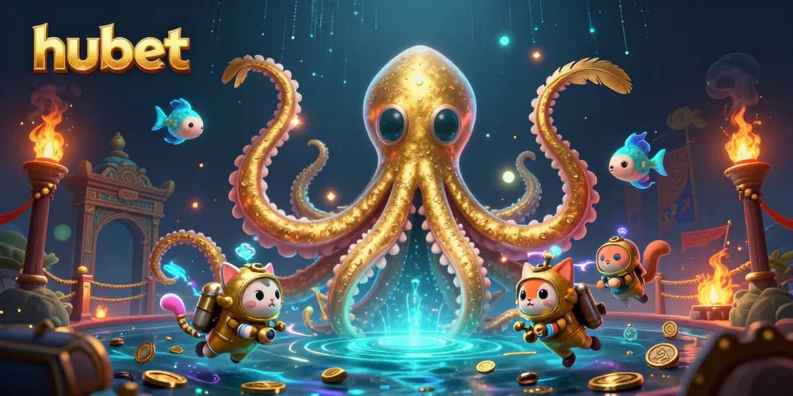 Engage with hubet's thrilling casino experience featuring a kraken and diving cat.