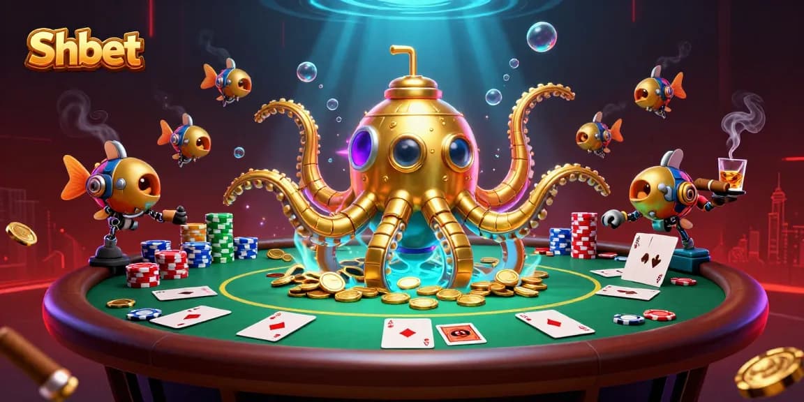Experience thrilling gaming at Shbet with a golden kraken submarine and lavish poker elements.