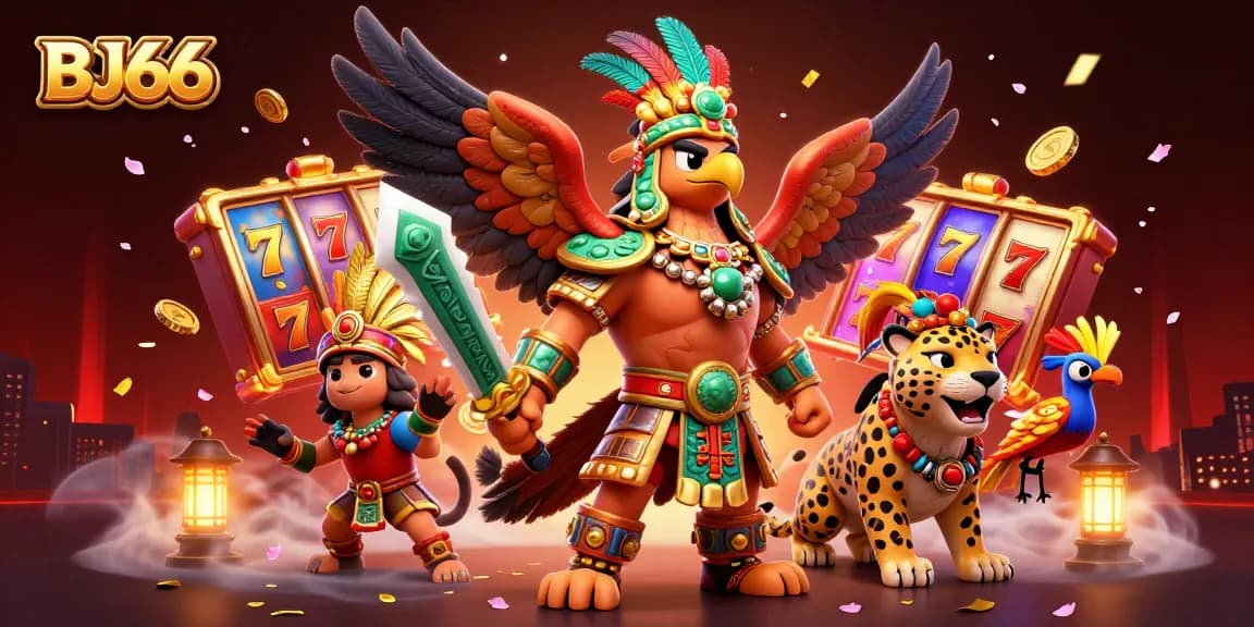 Spin the slots at BJ66 with vibrant reels and golden coins filling the dynamic scene.