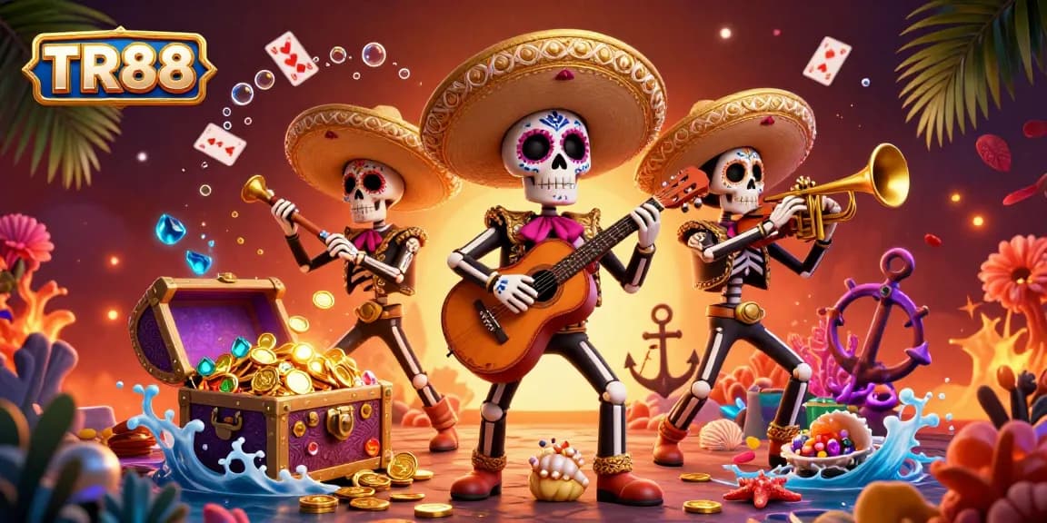 Experience exciting gaming at TR88 with vibrant skeleton mariachi characters in a colorful casino scene.