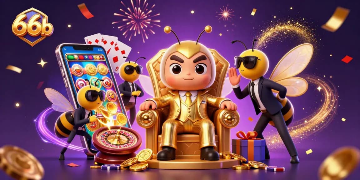 Win big with 66b as the cartoon bumblebee mob boss leads a bustling casino scene!
