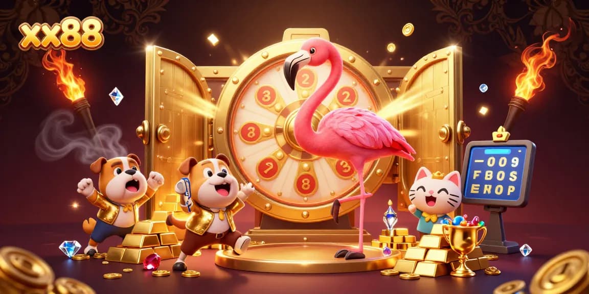 Experience excitements with xx88's thrilling prize wheel in a vibrant 3D casino scene.