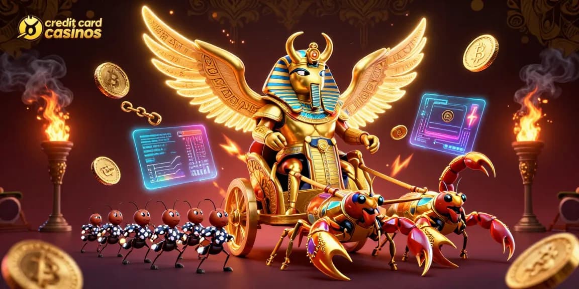 Wager and win at exciting credit card casinos with dynamic 3D golden scarab theme.
