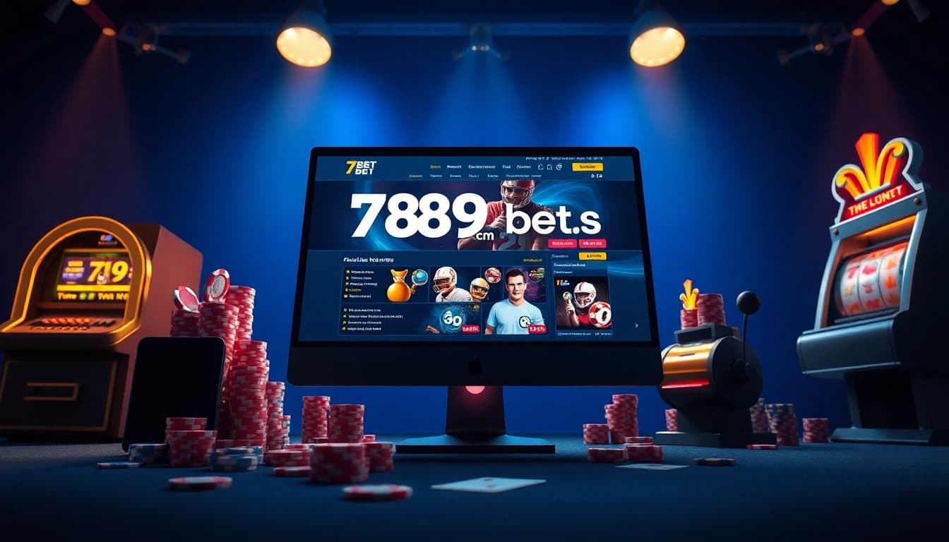 Engaging online gaming scene featuring 789bet com, showcasing a desktop interface with poker chips and cards.