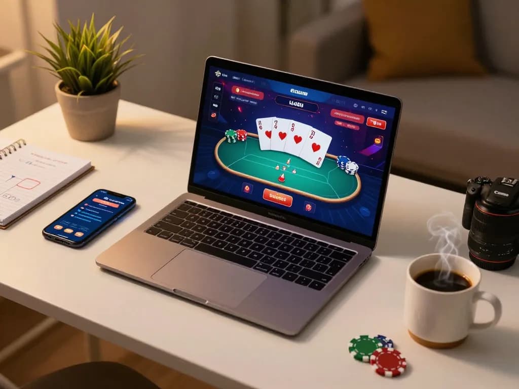 Engaged player strategizing poker online at uu88 com in a cozy home setting