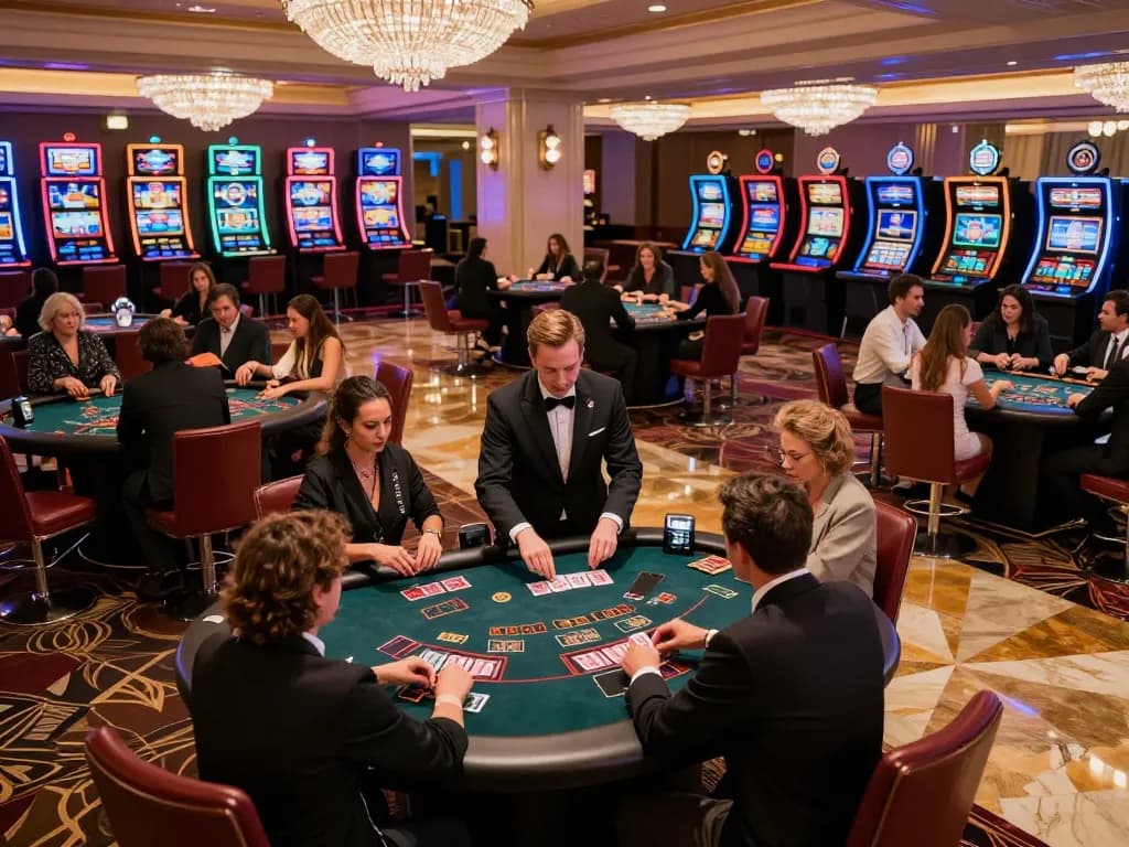 Players placing bets at a blackjack table in nhà cái 789WIN's luxurious casino, showcasing strategic gameplay.