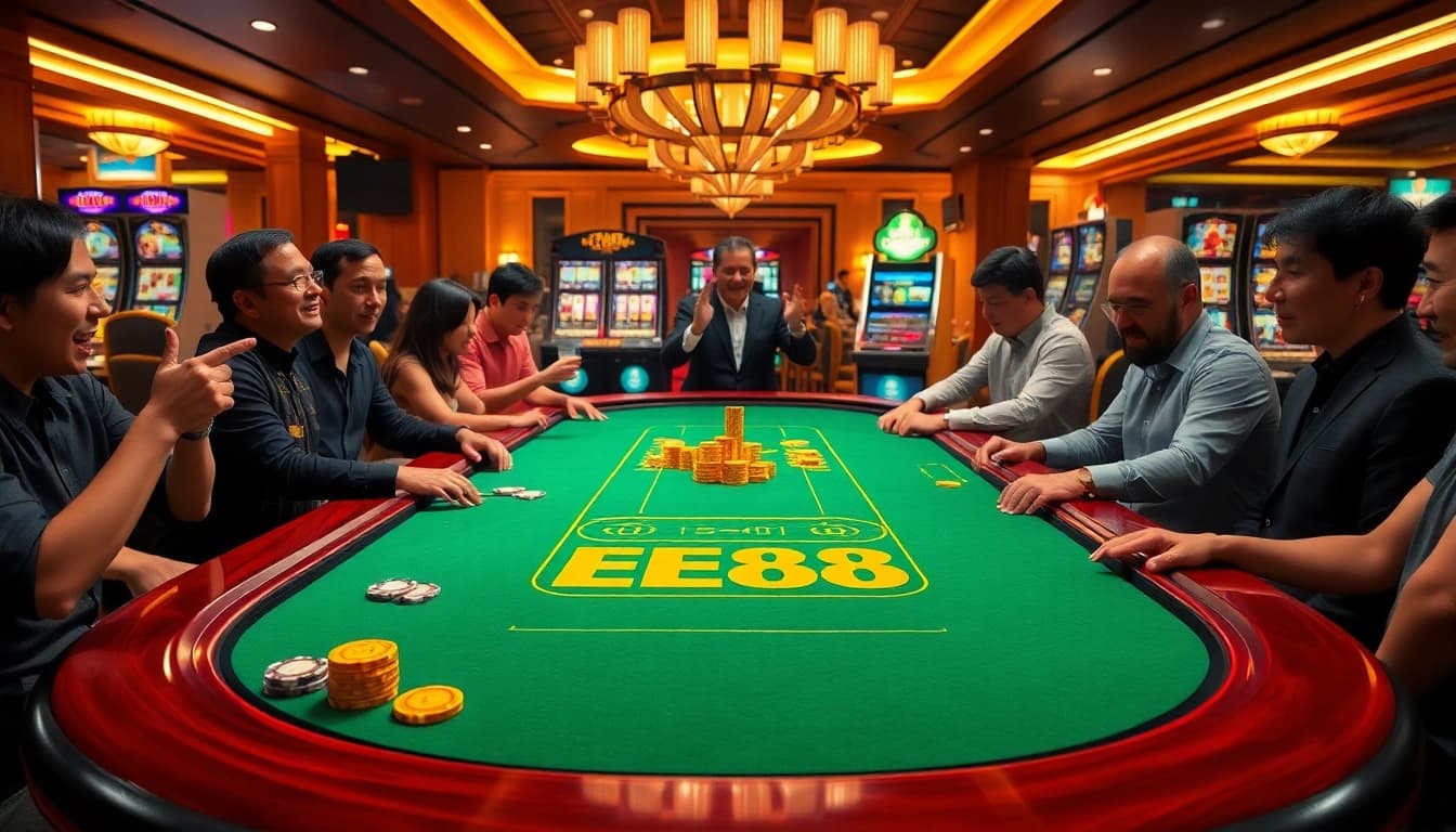 Experience the excitement at EE 88 casino with vibrant gaming tables and enthusiastic players.