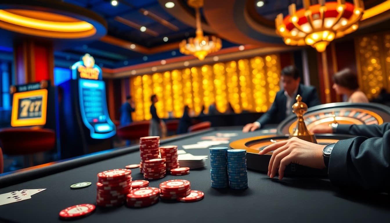 Experience the thrilling atmosphere of luongson live at an upscale casino with a poker table and roulette wheel.