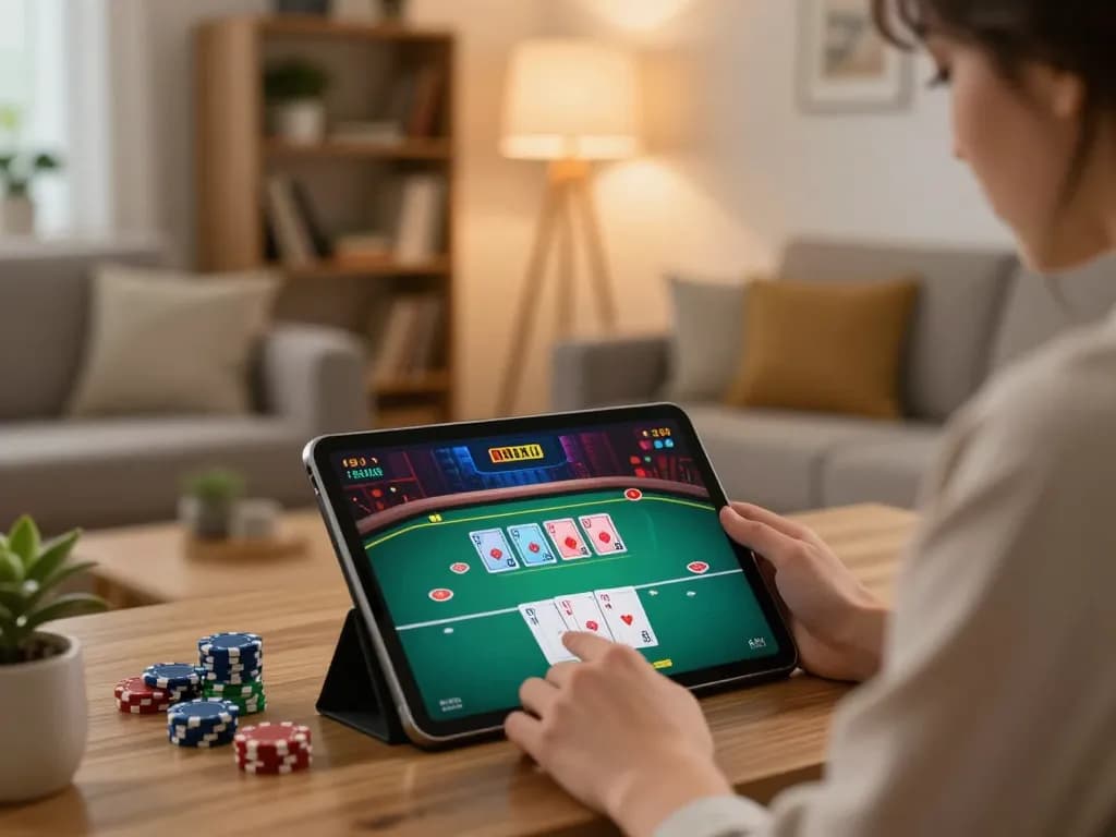 Player engaging in online poker at home using the bayvip app for a thrilling gaming experience.