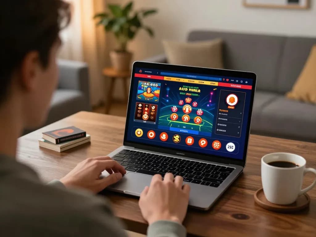 Player engaging with XX88 online casino interface at home, emphasizing strategic gameplay.